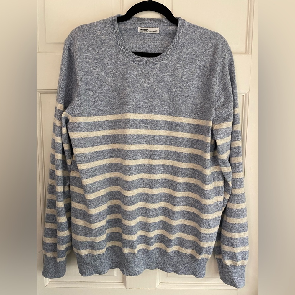 Sonoma Blue and White‎ Striped Cotton Sweater Extra Large/XL F